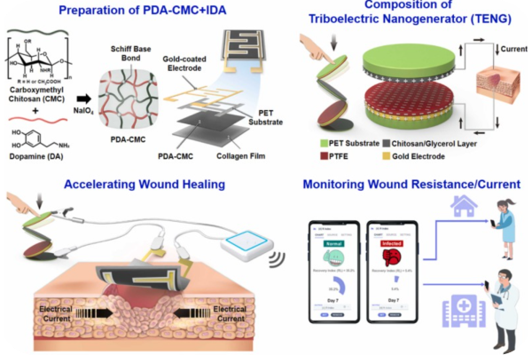 Engineering an Integrated Electroactive Dressing to Accelerate Wound Healing and Monitor Noninvasively Progress of Healing
